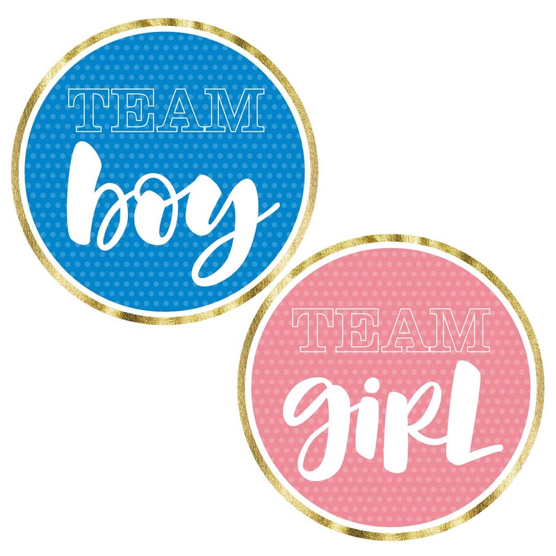 Mr.Mug Gold Gender Reveal Stickers, Team boy or Team Girl Baby Shower Sticker Labels, Perfect Gender Reveal Party Supplies, Baby Shower Party Favors, Pink or Blue, 80 Pack, 2 Inches. - Image 1